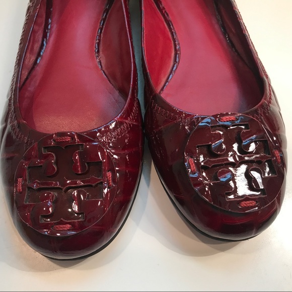 Tory Burch Deep Red Patent Leather Flats Size 7.5 - Picture 2 of 8